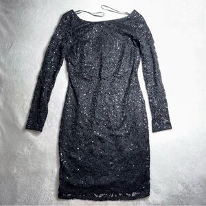 Marina Sequin Lace Long Sleeve Sheath Black Dress Women’s Size XS
